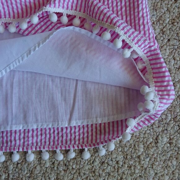 RARE EDITIONS Toddler Girls Pink & White Striped Dress with Pom Pom Trim size 5T - Picture 9 of 10
